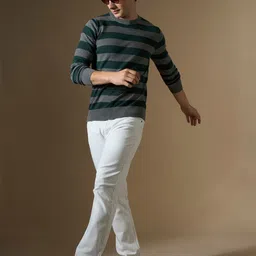 Espanshe Piers Men Green Striped Sweater Tee image 2