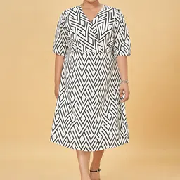 Honey Curvytude by Pantaloons Women Plus Size Geometric Printed A-Line Midi Dress-picture-37
