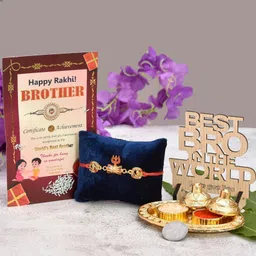 Religious Religious Rakhi with Best Bro In The World Showpiece,Traditional Tilak-Thali Set Mauli Thread, Pearl, Gold Finish Rakhi, Showpiece, Thali, Greeting Card, Chawal Roli Pack Set-image-12