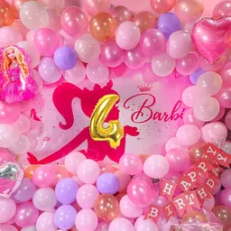 Printed Barbie Theme 4th Birthday DIY Decoration Item Kit For Girls Balloon-image-2