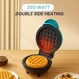 frendz forever Mini Waffle Maker 350W | Breakfast, Dessert, Sandwich, Pancakes | Round - Green Waffle Maker image 3