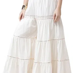 srisaras Women Relaxed Cream Cotton Blend Trousers-picture-13