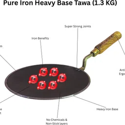 bartn Pure Iron Tawa with Wooden Handle | Non-Toxic, No Chemical Layers| Heavy, 1.3 KG Tawa 27 cm diameter image 4