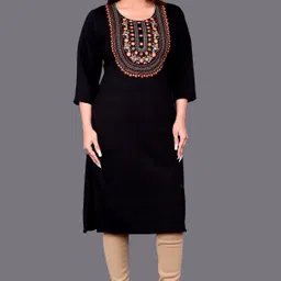 fambee Women Embroidered Wool Straight Kurta image 5