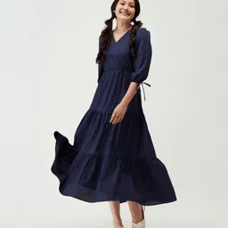 aask Women Fit and Flare Dark Blue Ankle Length Dress-picture-16