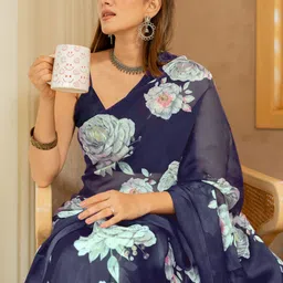 mirchi fashion Printed, Floral Print Daily Wear Chiffon, Georgette Saree image 4