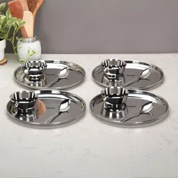 Pack of 12 Stainless Steel Stainless Steel Heavy Gauge Dinner set of 6 Pcs (2 Plate,2 Bowl,2 Spoon), Silver Dinner Set-image-25