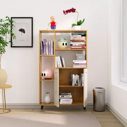 hexa red Wooden Book Shelf for Home, Living Room, Office, Multipurpose Rack, Engineered Wood Open Book Shelf image 5