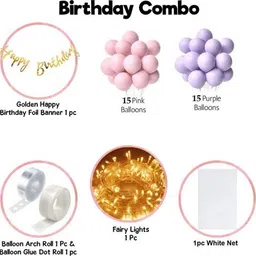 party midlinkerz Solid Purple Theme Birthday Decoration kit Set Items with Net,Led Light for Girls,Wife Balloon image 2