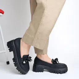 shoetopia Trendy Lug-Sole Loafers|Chunky Platform with Butterfly Bow Detail For Girls Loafers For Women image 2