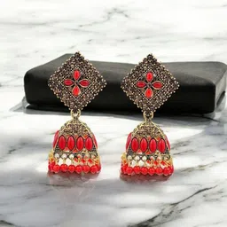Adhvik Gold-Plated Rhinestone Studded Dome Shaped Jhumkas image 2