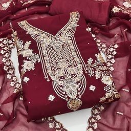 Maroosh Floral Embellished Beads and Stones Unstitched Dress Material-picture-41