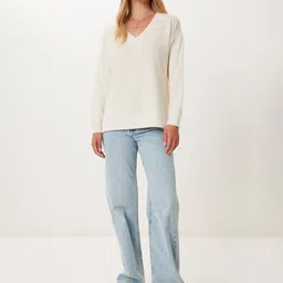 Happiness istanbul Women Ribbed V-Neck Pullover image 3