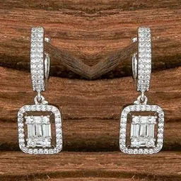 MODE & MINIMAL Rhodium-Plated Cubic Zirconia Studded And Beaded Square Drop Earrings-picture-37