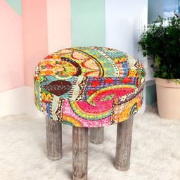 Ikiriya Yellow & Brown PrintedWooden Stool-picture-27