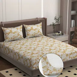 Bromwick Beige Floral 250 TC Bedsheet with 2 Pillow Covers-image-5