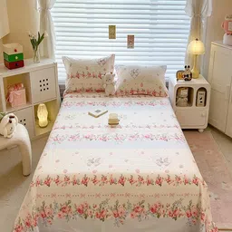 JC HOME White & Pink Floral Printed Pure Cotton 220 TC King Bedsheet Set 2.30 m x 2.50 m-image-57