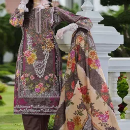 DRAVINAM Trends Embroidered Pure Cotton Unstitched Dress Material image 4