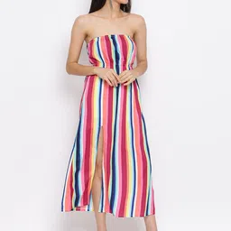 OTIRA Women Striped Off-Shoulder Crepe A-Line Maxi Dress-picture-19