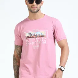 COOL COLORS Graphic Printed Round Neck Short Sleeves Cotton Slim Fit T-shirt-image-49