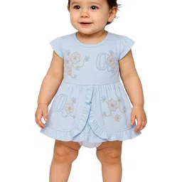 Melon Kidswear Girls Blue Cotton Blend Short Sleeves Round Neck Embroidered Clothing Set-image-57