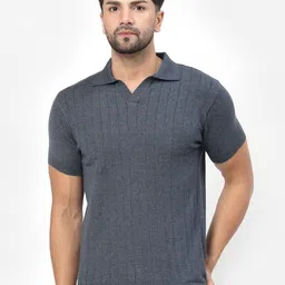 Kalt Men Textured Knit Polo Collar T-Shirt-image-96