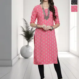 HERE&NOW Selection Of 3 Floral Printed Round Neck Straight Kurta-picture-13