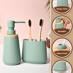 MARKET99 Green & Cream 2 pieces Bath Accessories Set image 5