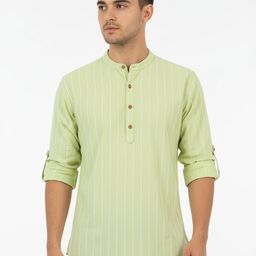 Anouk Rustic Striped Band Collar Kurta-picture-43