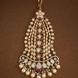 Kushal's Fashion Jewellery Women Ruby Victorian-Plated Ethnic Kundan Hair Brooch-picture-27