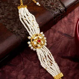 aadita Gold-Plated Pearls Beaded Cuff Bracelet-image-83