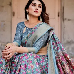 MAHARANI COUTURE Floral Printed Zari Tussar Saree image 3