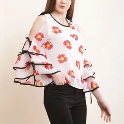 RC NEOEN Floral Print Cold-Shoulder Cotton Top image 5