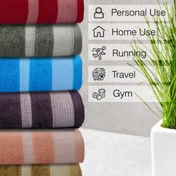 Myntra Elegant Homes Red & Grey 3 Piece Cotton 400 GSM Towel Set image 3