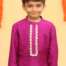 DISHA CREATIONZ Boys Self Design Pure Silk Kurta With Dhoti Pants image 5