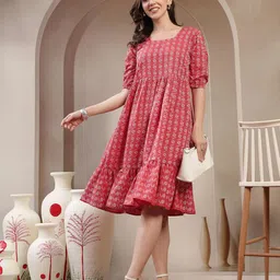 Tzelynn Women Printed Puff Sleeves Fit & Flare Dress-picture-21