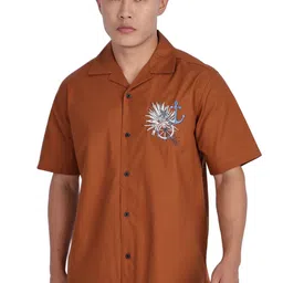 Eszett Anchor Embroidered Spread Collar Cotton Casual Shirt-image-6