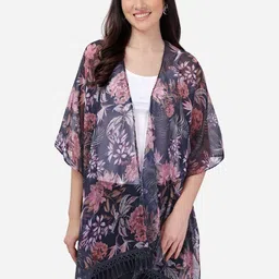 CORSICA Women Floral Print Open Front Shrug with Tasselled Hem-picture-28