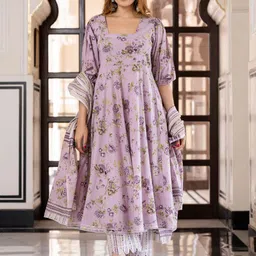 KALINI Women Floral Printed Regular Gotta Patti Pure Cotton Kurta with Trousers & Dupatta image 4