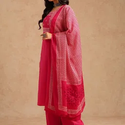 KALINI Women Ethnic Motifs Embroidered Regular Pure Cotton Kurta with Trousers & With Dupatta image 4