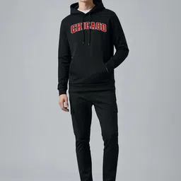 Manlino Men Typography Printed Hooded Neck Full Sleeve Ribbed Hem Sweatshirt image 2