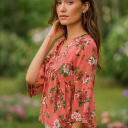4WRD by Dressberry Floral Print Bell Sleeve Peplum Top-image-81