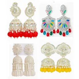 Lovansh Set of 4 Brass Plated Crystals Jhumkas-picture-13