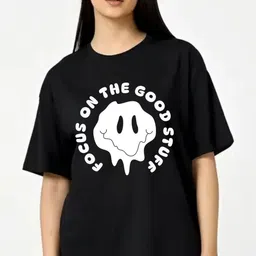 Fashnobic Women Dry Fit Graphic Printed Round Neck Cotton Oversized Cotton T-shirt-image-89