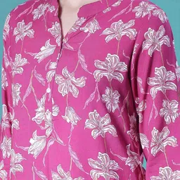 V-Mart Floral Printed Band Collar Gotta Patti Straight Kurta image 4