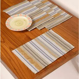 FREEDOM TREE Grey & White 4 Pieces Striped Cotton Table Placemats image 2