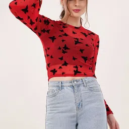 clobug Animal Print Bell Sleeve Net Crop Top-picture-11