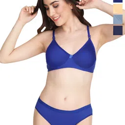 Liigne Pack Of 4 Padded Non-Wired Pure Cotton Everyday Bra Panty Lingerie Set-picture-29