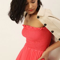 Moda Rapido Smocked Strapless Accordion Pleats Bandeau Dress-picture-38