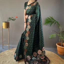 ADR CHIKANKARI Floral Woven Design Saree with Unstitched Blouse Piece-picture-17